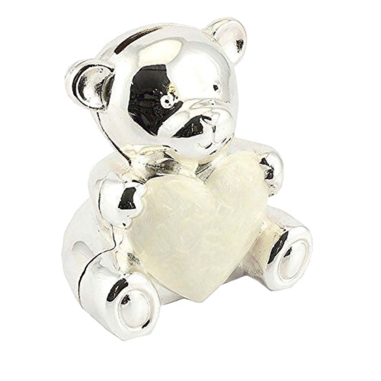 Silver Plated Teddy Money Box with Cream Heart