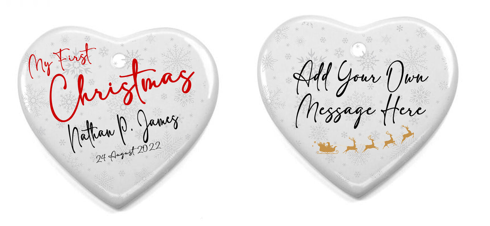Babys First Christmas ~ Personalised Ceramic Heart Ornament ~ Gift ~ Decoration