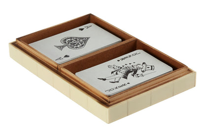 Churchill Games Cream and Black Double Card Box with Playing Cards