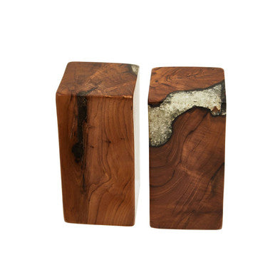 Sakra Set Of 2 Teak and Resin Bookends