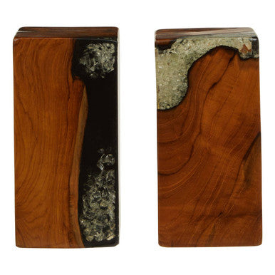 Sakra Set Of 2 Teak and Resin Bookends