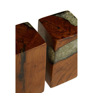 Sakra Set Of 2 Teak and Resin Bookends