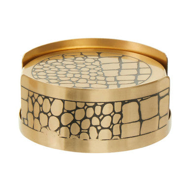 Meko Set of 4 Gold Finish Croc Pattern Coasters And Holder