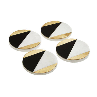 Omari Set of 4 Black and White Marble Gold Inlay Coasters