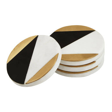Omari Set of 4 Black and White Marble Gold Inlay Coasters