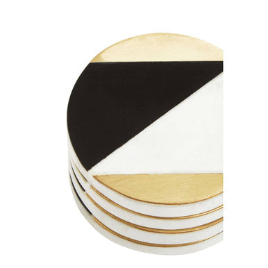 Omari Set of 4 Black and White Marble Gold Inlay Coasters