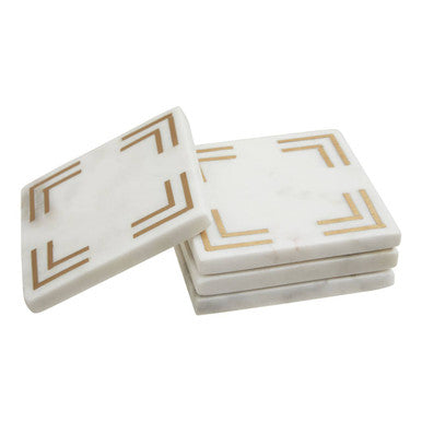 Omari Set of 4 White Marble Gold Inlay Square Coasters