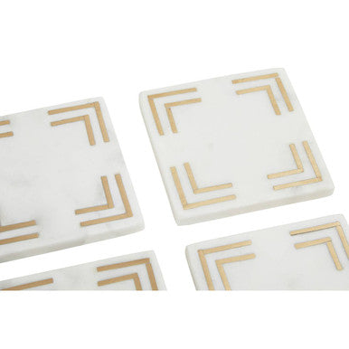 Omari Set of 4 White Marble Gold Inlay Square Coasters