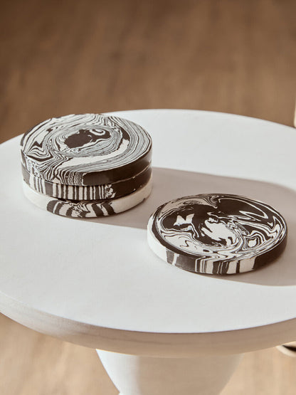 Set of Four Black and White Marble Coasters | Helsa