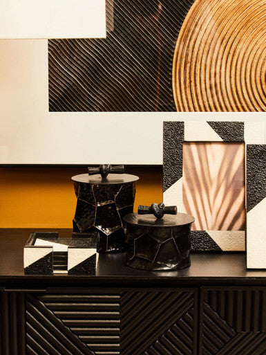 Ezra Set Of Four Black And White Coasters With Holder