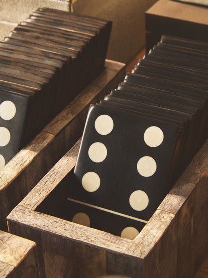 Churchill Games Grey Bone Domino Set with Black Dominoes