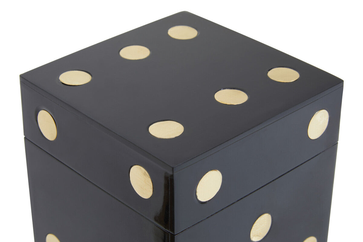 Churchill Games Black and Gold Dice Box with 5 Black Dice