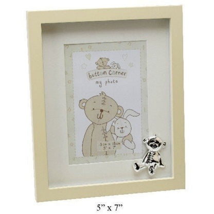 Button Corner MDF Photo Frame with Mount & Metal Bear 5"x7"