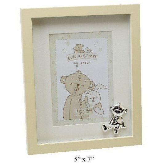 Button Corner MDF Photo Frame with Mount & Metal Bear 5"x7"