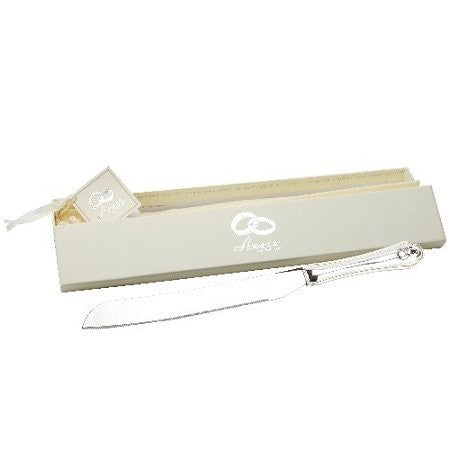 Amore Silver Plated Wedding Cake Knife With 2 Wedding Rings In a Gift Box