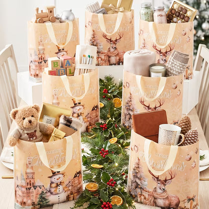 Christmas Gift  Printed Carrier Bag - Snowman & Elk Design