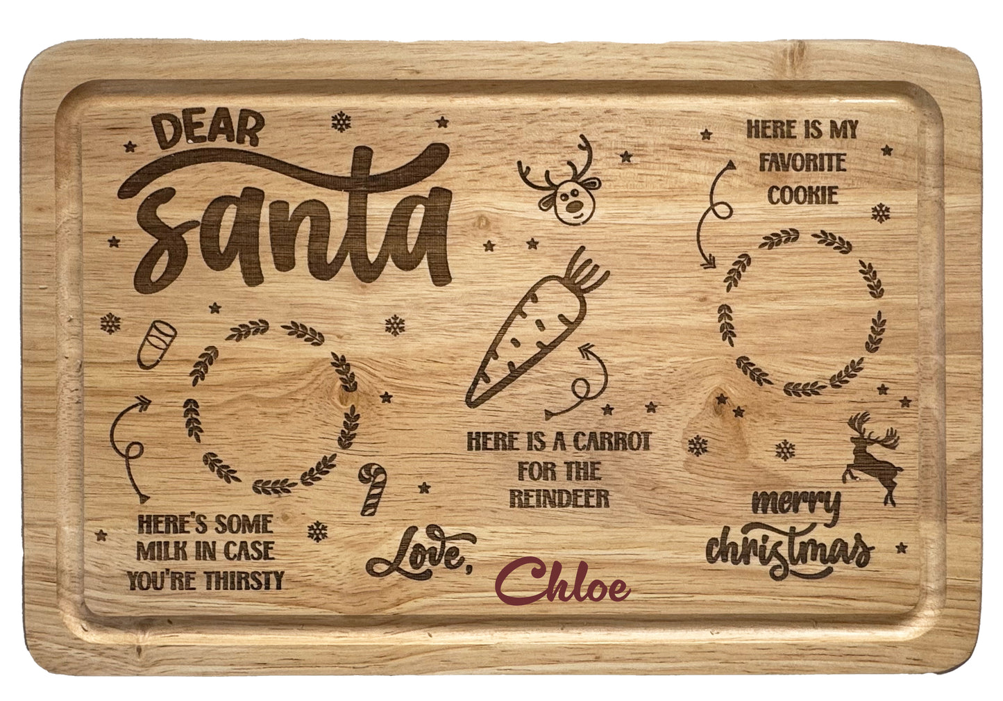 Personalised Rubberwood Santa Treats Christmas Eve Board