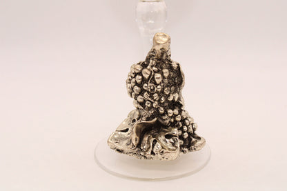 Time Kristal Hand Made Italian Glass Candle Holder with Cast Silver Grapes