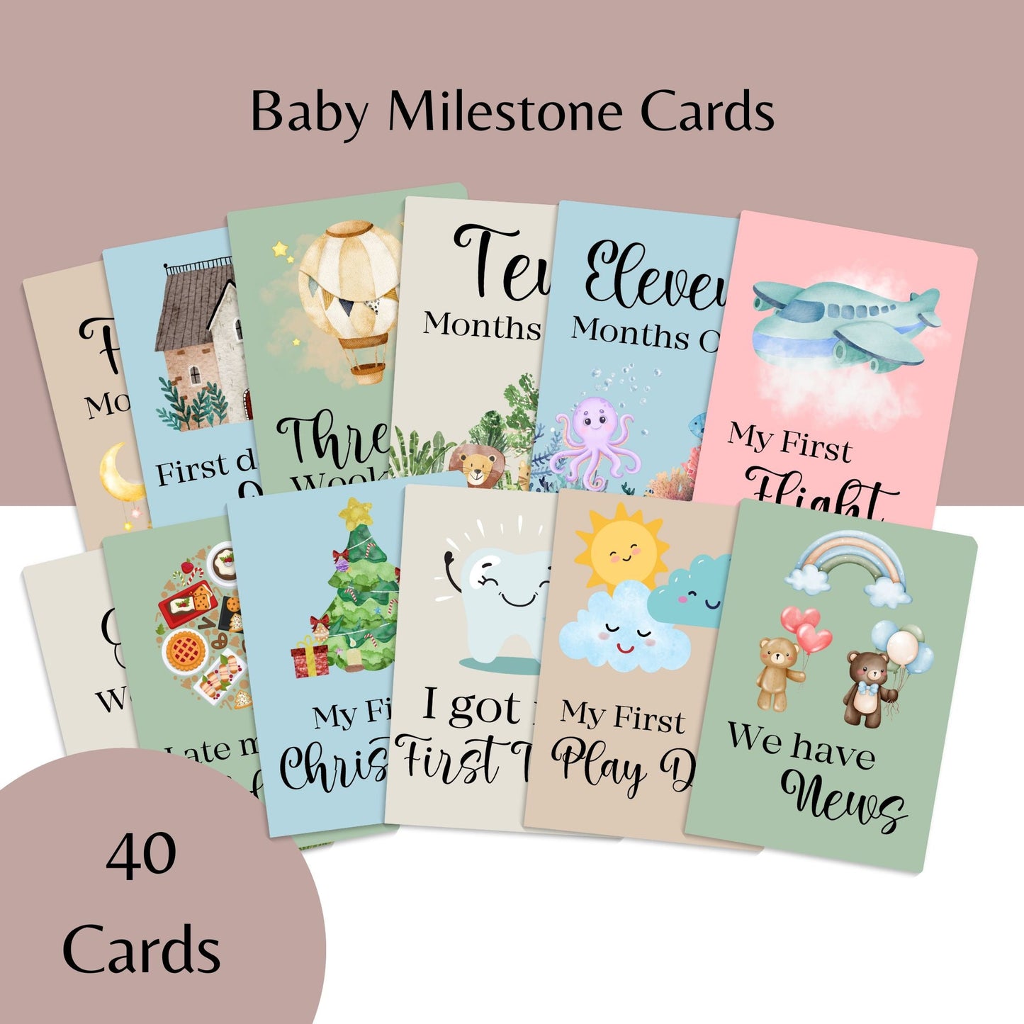 40 Baby Milestone Cards - First Year Memories - Pregnancy - New Baby - Baby Shower Gifts