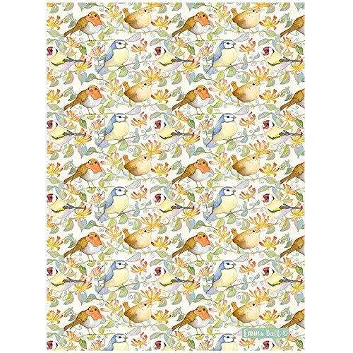 Emma Ball Garden Birds and Honeysuckle Cotton Tea Towel