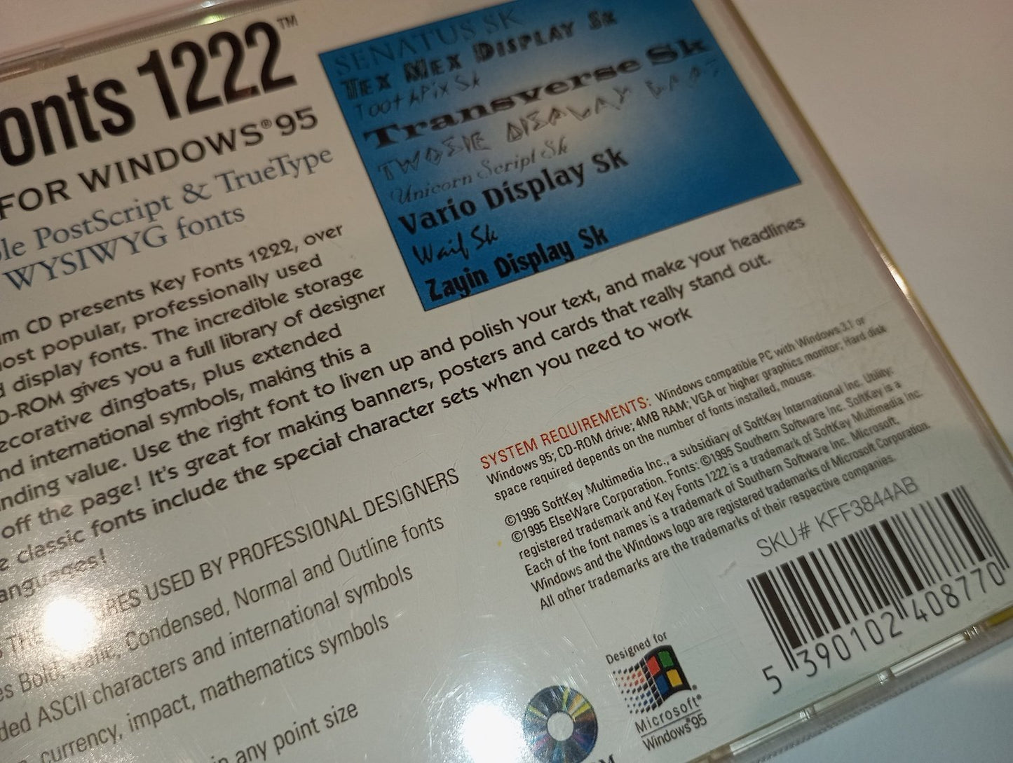1996 Softkey CD-ROM of Key Fonts 1222 for Windows