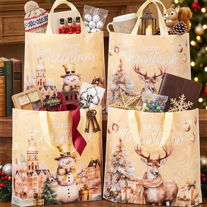 Christmas Gift  Printed Carrier Bag - Snowman & Elk Design