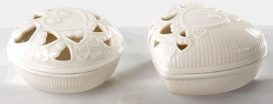 Set of 2 Round & Heart Shaped White Porcelain Trinket Boxes
