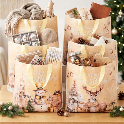 Christmas Gift  Printed Carrier Bag - Snowman & Elk Design