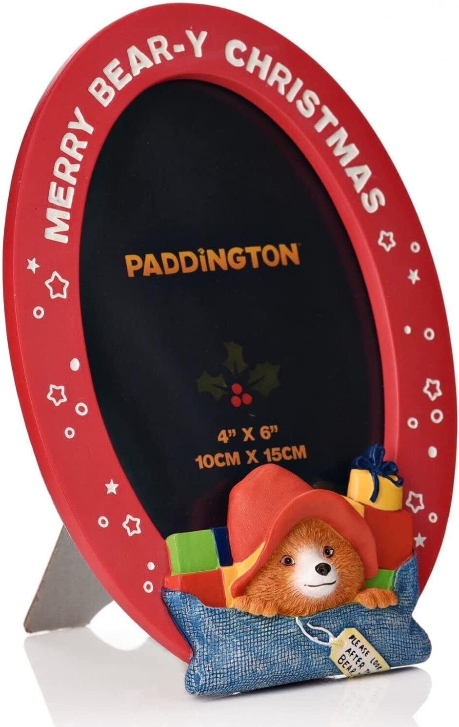 Paddington Bear-themed photo frame with 'Merry Bear-y Christmas' text
