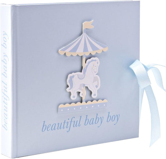 Baby Photo Album - 4'x6' - Carousel Design - Blue Baby Boy