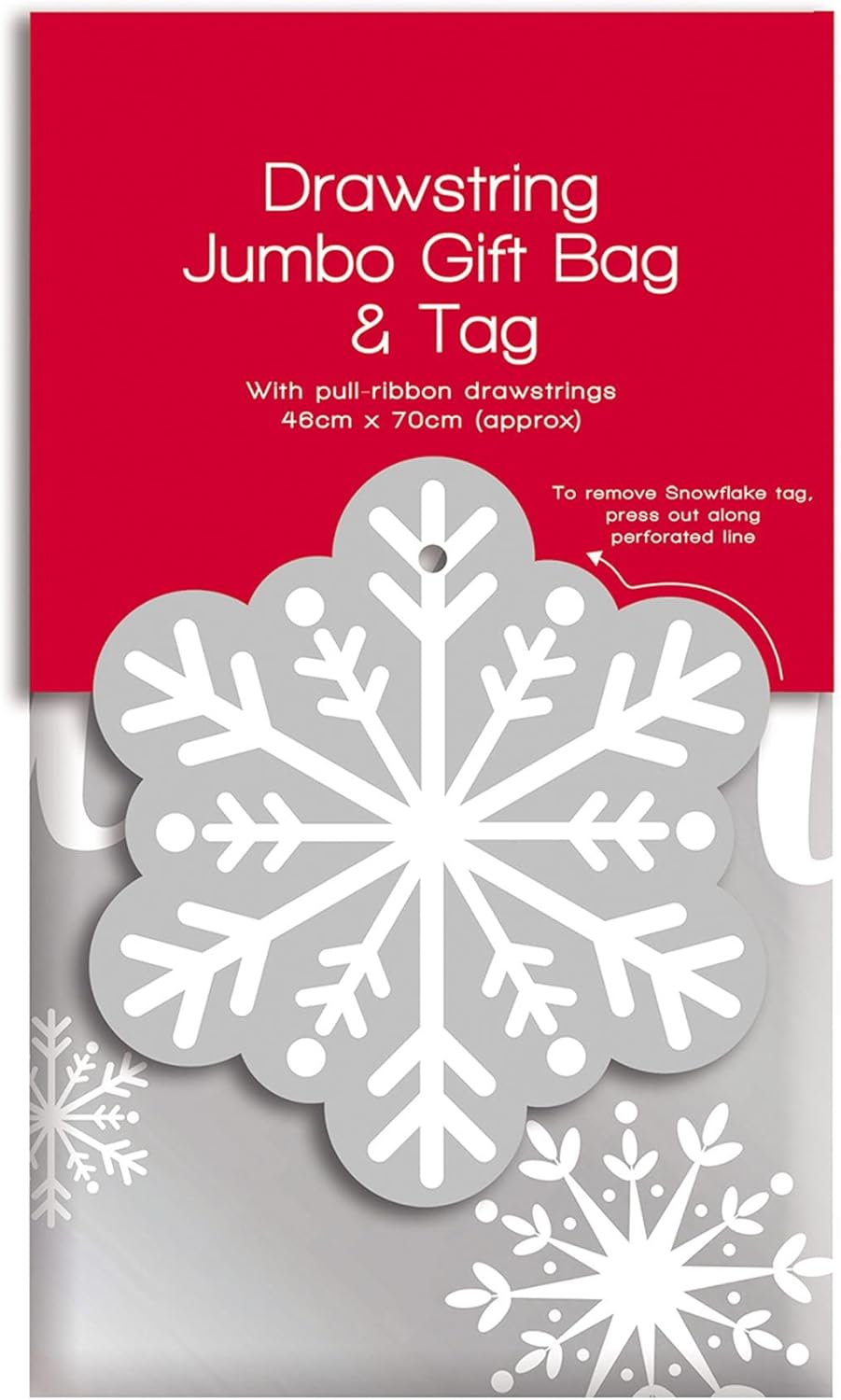 Jumbo Santa Sack Drawstring Gift Bag & Tag Snowflake Design