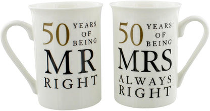 50 Years Mr & Mrs Mugs Amore Mug Set in A Gift Box
