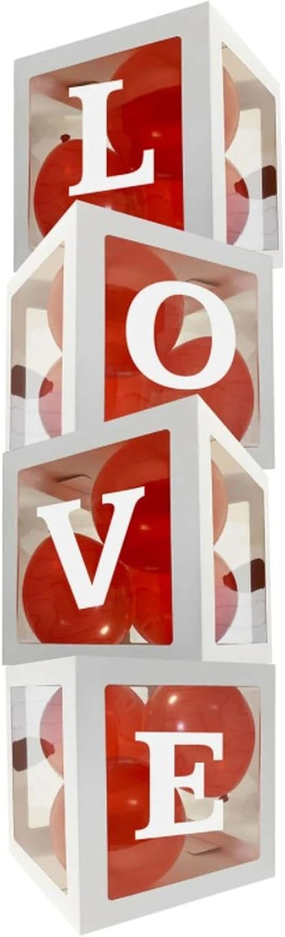 Love Balloon Boxes - Valentines Wedding Engagement Decor Includes 16 Balloons, Red