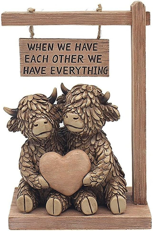 Hughie Highland Cow Together Figurine Ornaments