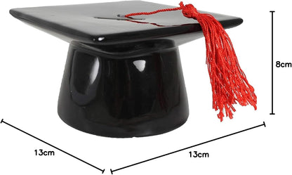 Graduation Black Mortar Board Hat Money Box with Red Tassel