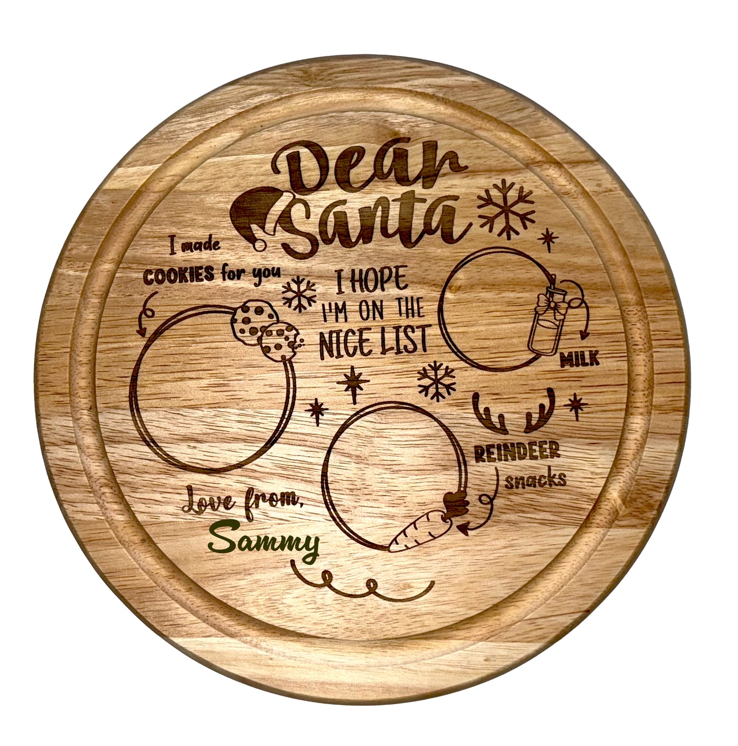 Personalised Rubberwood Round 'Santa Treats' Christmas Eve Board