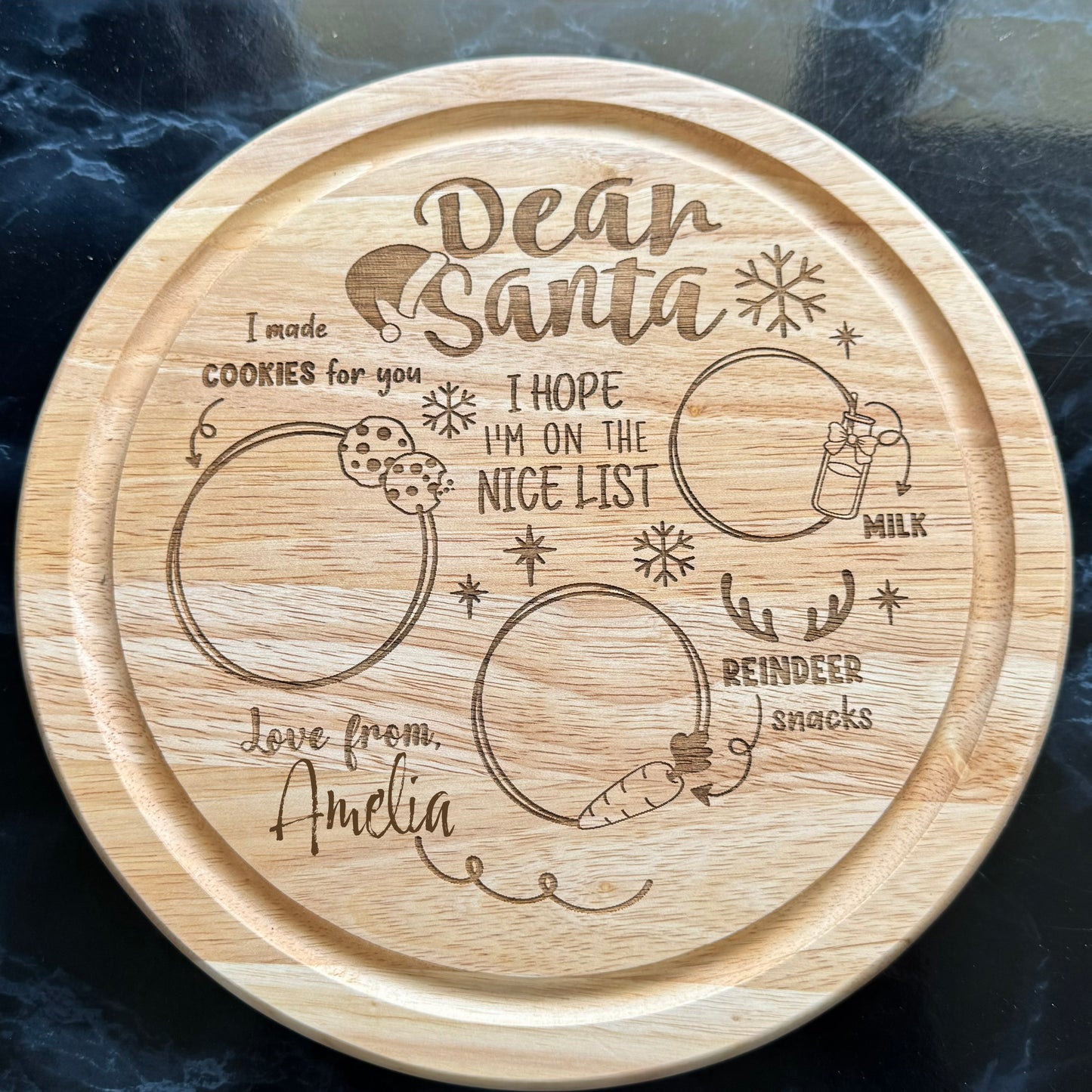 Personalised Rubberwood Round 'Santa Treats' Christmas Eve Board
