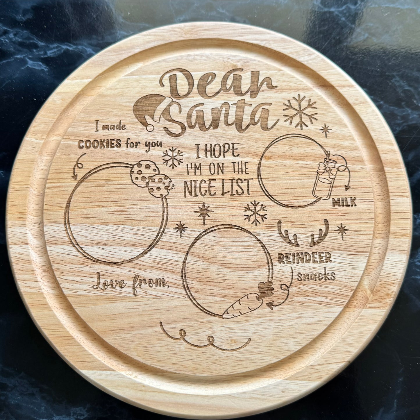 Personalised Rubberwood Round 'Santa Treats' Christmas Eve Board