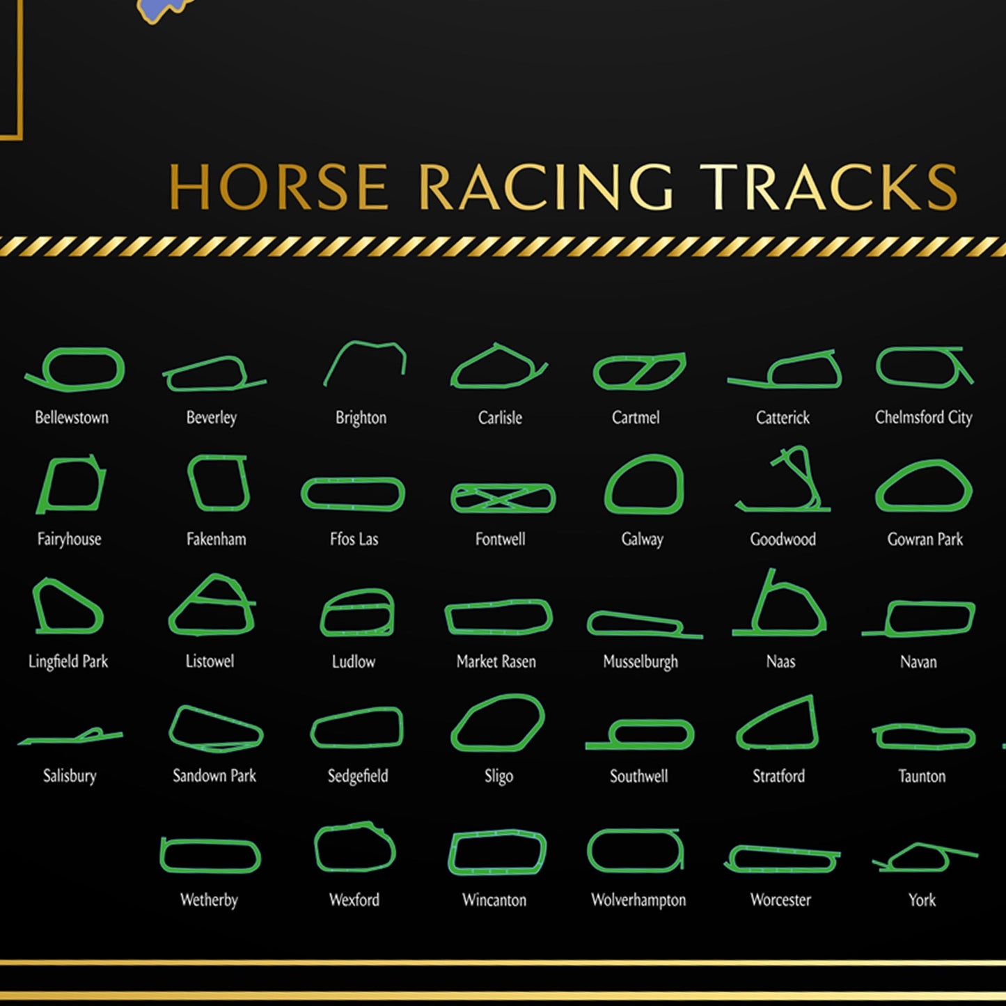 British Isles Horse Racing Scratch-Off Map, 86 Tracks