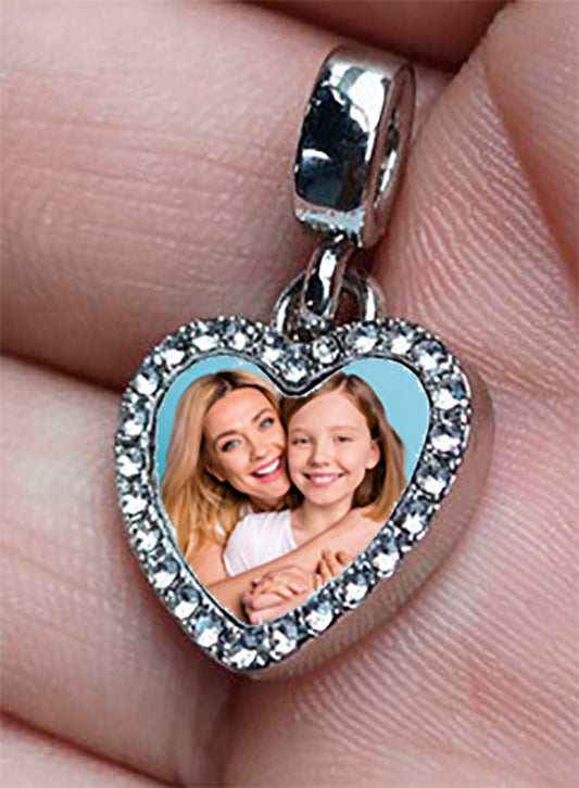 Personalised Diamante Heart Shaped Silver Photo Pendant & Sterling Silver Snake Chain