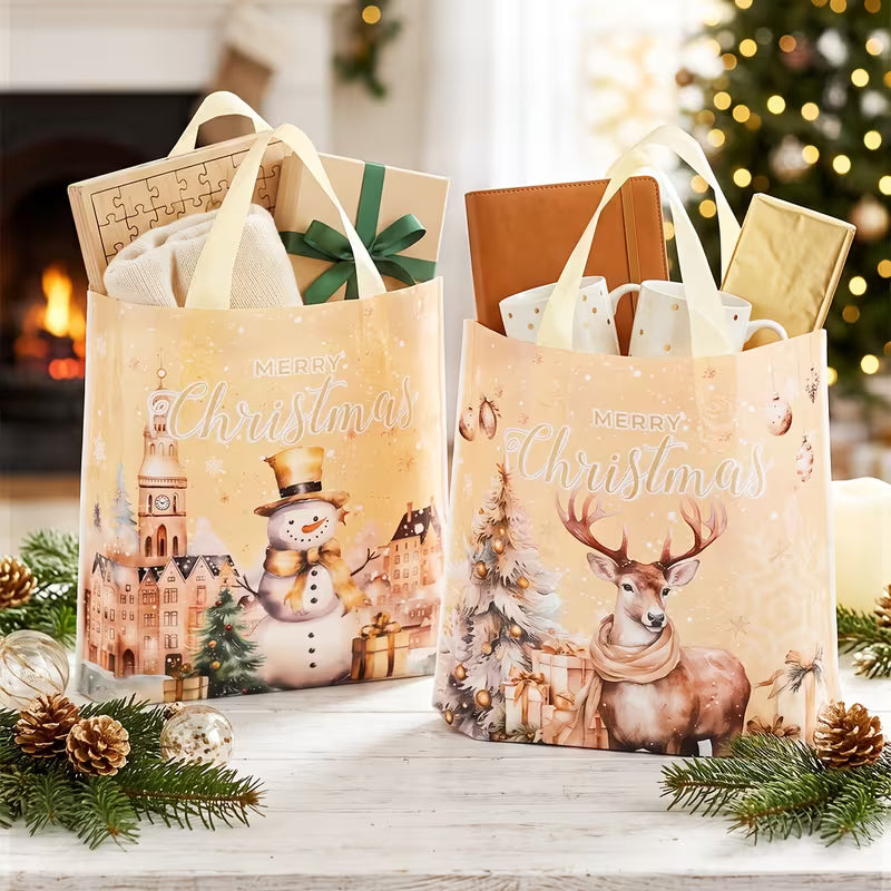 Christmas Gift  Printed Carrier Bag - Snowman & Elk Design