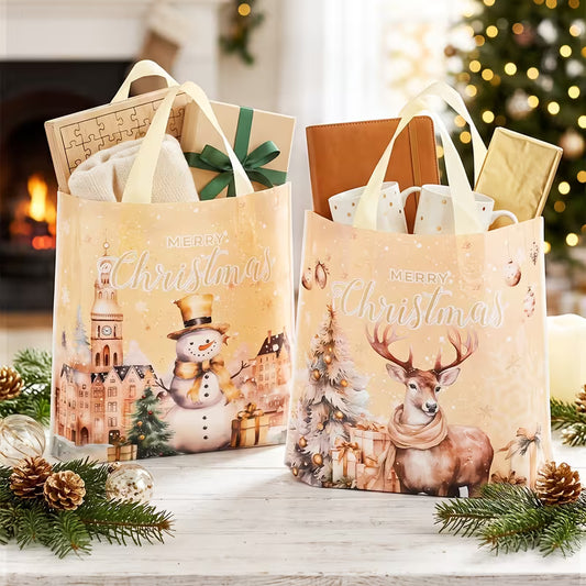 Christmas Gift  Printed Carrier Bag - Snowman & Elk Design