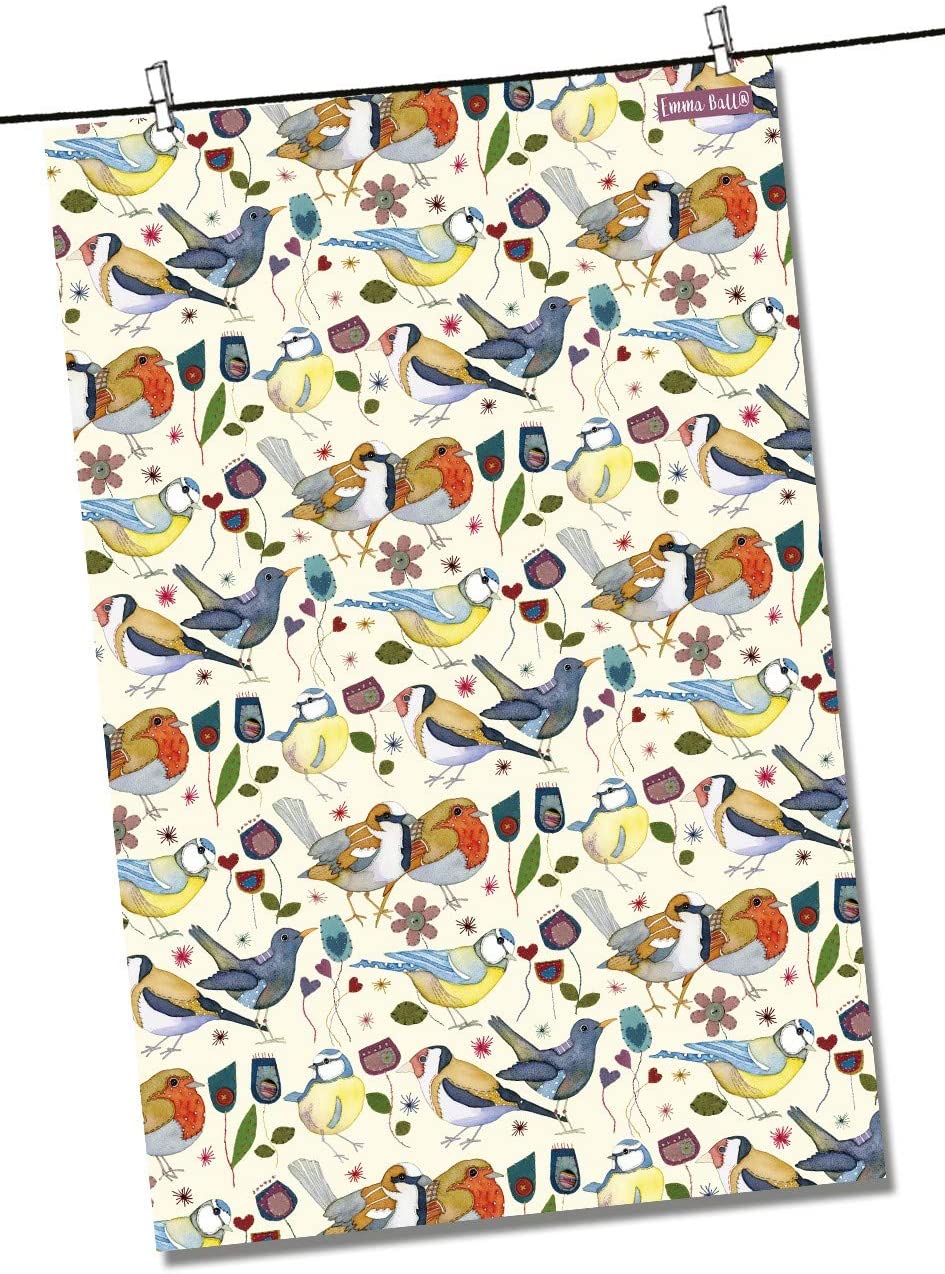 Emma Ball Cotton Tea Towel Stitched Birdies