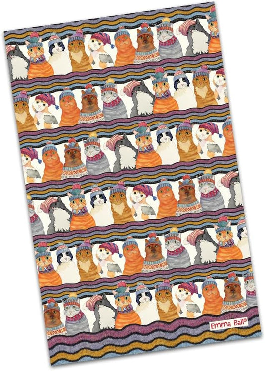 Emma Ball Cats in Hats Tea Towel 100% Cotton Made In the UK