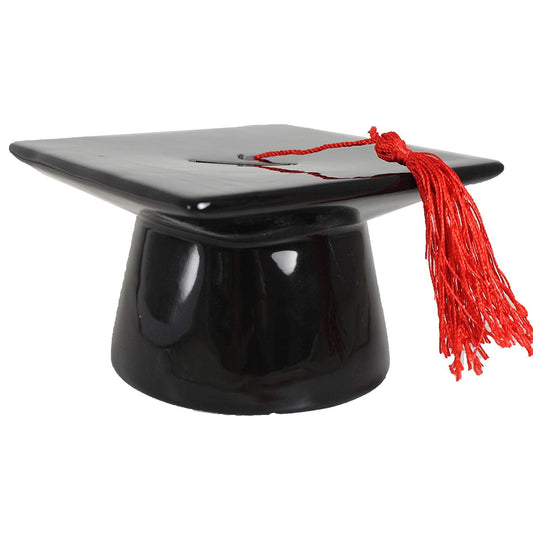 Graduation Black Mortar Board Hat Money Box with Red Tassel