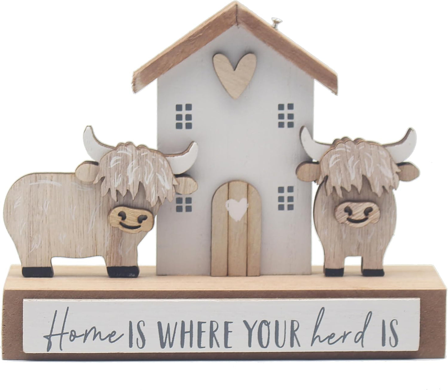 Highland Cow Plaque, 'Home is where your herd is' Wooden Ornament