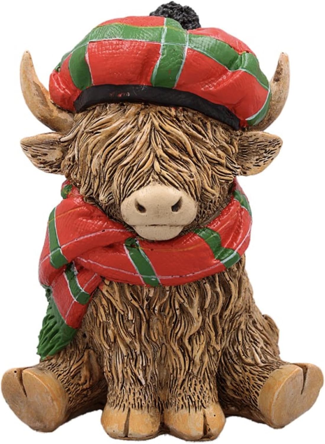 Happy Highland Cow Ornament in Traditional Tartan Scarf & Hat