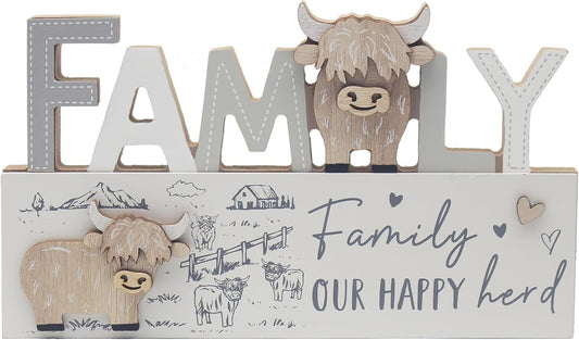 Love & Affection Highland Cow Wooden Plaque - Family