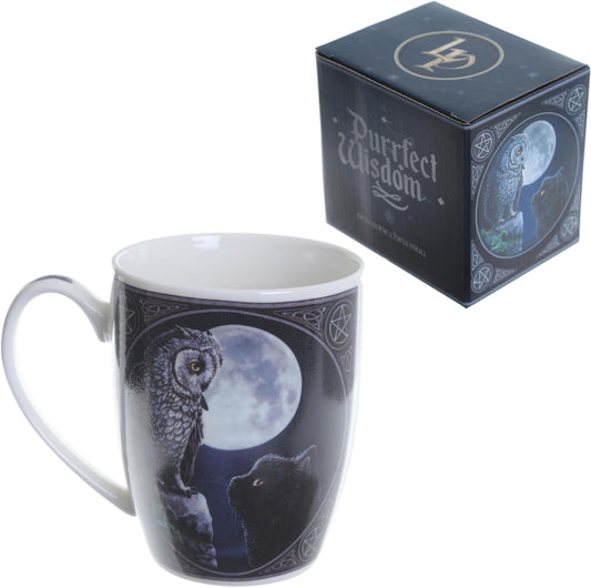 Lisa Parker Purrfect Wisdom Owl and Cat Porcelain Mug