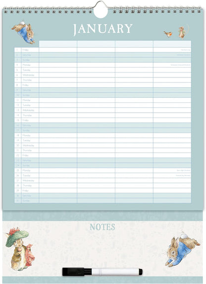 Peter Rabbit 2027 Family Organiser Wall Calendar - 4-Column Monthly Planner
